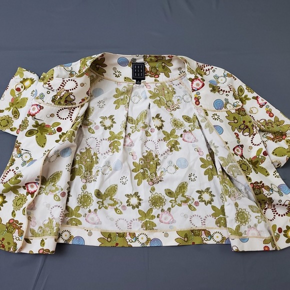 Due per Due Jacket Womens Size‎ 6 3/4 Sleeve Silk Blend Crop Bolero Floral White - Picture 9 of 13